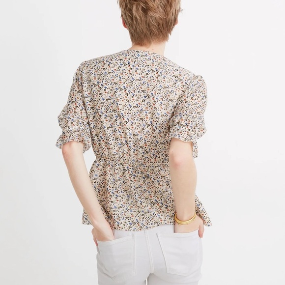 Madewell Silk V-Neck Peplum Popover Top Fieldwalk Floral Cottagecore Sz S Romant - Picture 2 of 14